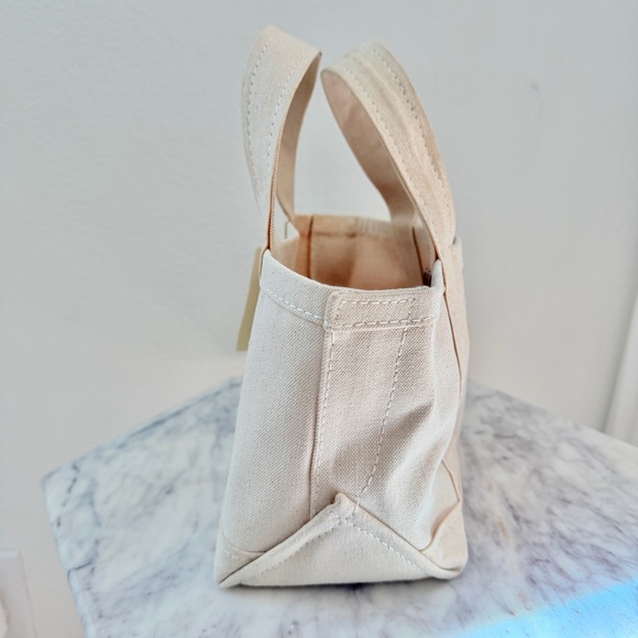 💛 Anthropologie Letter G The Hartley Monogram Mini Canvas Tote Gold Beaded Beige - Picture 8 of 14